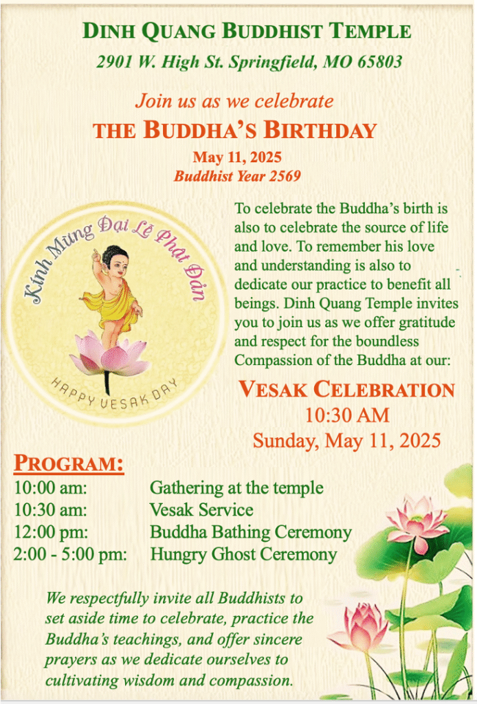 Images of the 2025 Vesak invitation in English.
